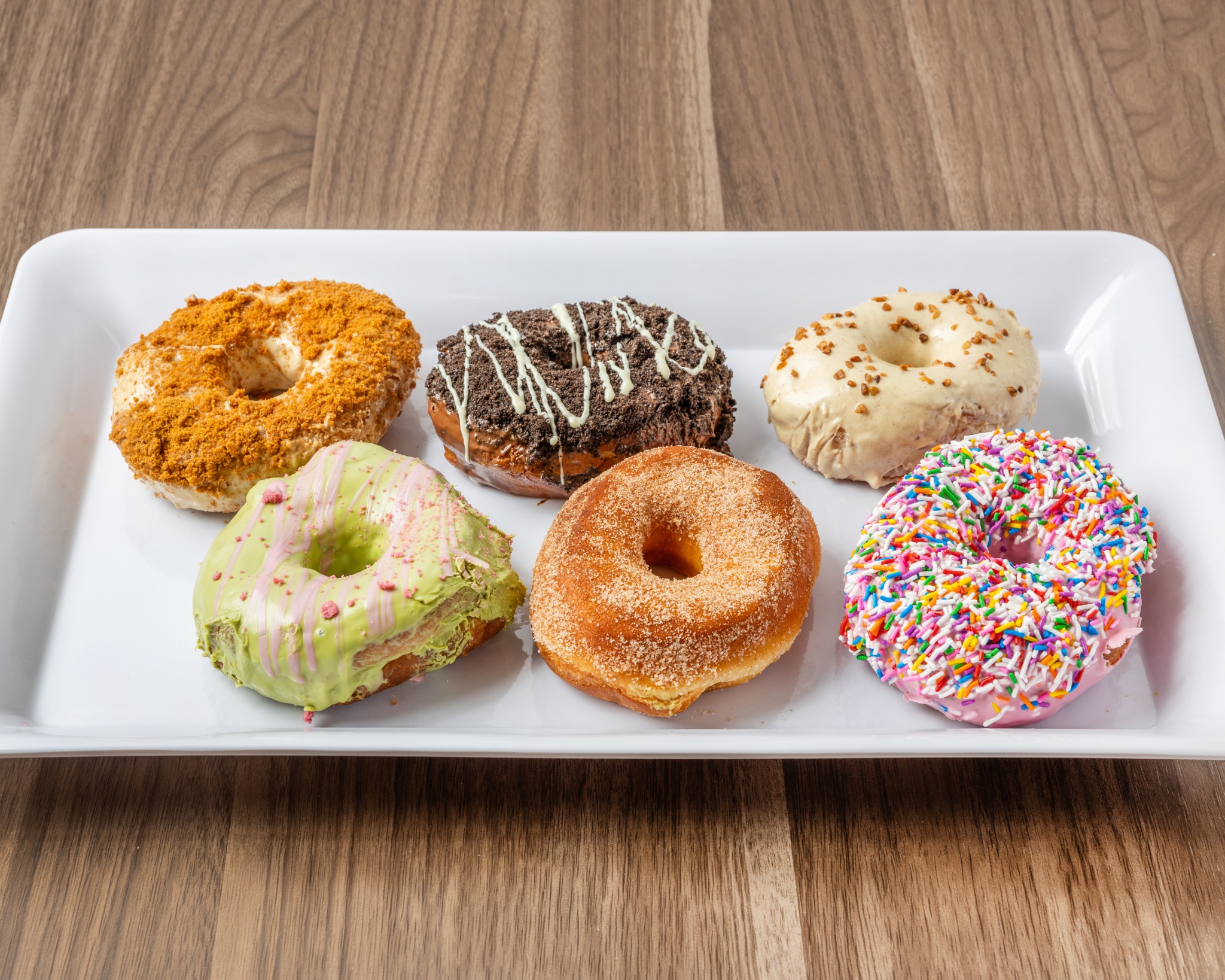 Six assorted sweet sourdough donuts